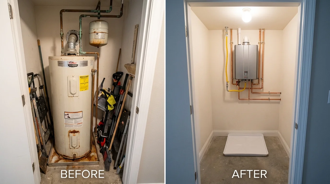Tank water heater versus wall-mounted tankless unit comparison for Dexter, NY homeowners